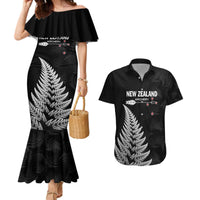 Personalised New Zealand 2025 Archery Couples Matching Mermaid Dress and Hawaiian Shirt Aotearoa Silver Arrows Black
