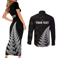 Personalised New Zealand 2025 Archery Couples Matching Short Sleeve Bodycon Dress and Long Sleeve Button Shirt Aotearoa Silver Arrows Black