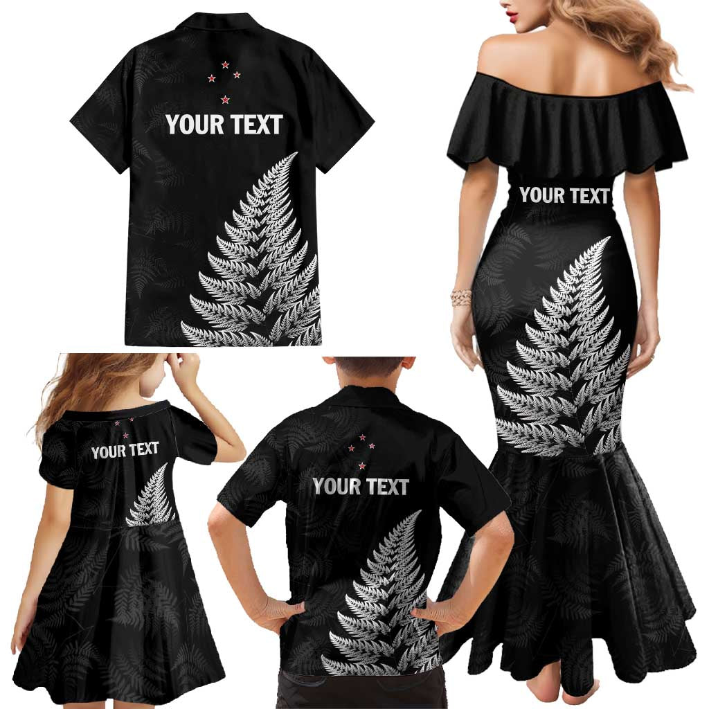 Personalised New Zealand 2025 Archery Family Matching Mermaid Dress and Hawaiian Shirt Aotearoa Silver Arrows Black