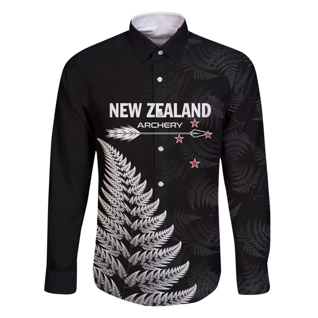 Personalised New Zealand 2025 Archery Family Matching Off Shoulder Maxi Dress and Hawaiian Shirt Aotearoa Silver Arrows Black