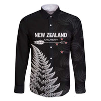 Personalised New Zealand 2025 Archery Family Matching Summer Maxi Dress and Hawaiian Shirt Aotearoa Silver Arrows Black
