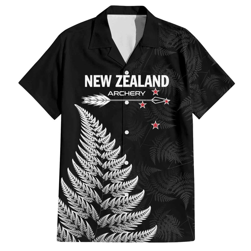 Personalised New Zealand 2025 Archery Family Matching Tank Maxi Dress and Hawaiian Shirt Aotearoa Silver Arrows Black