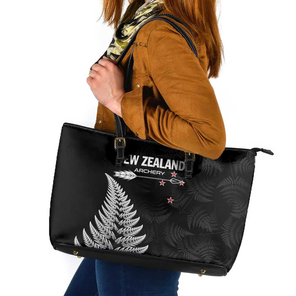 New Zealand 2025 Archery Leather Tote Bag Aotearoa Silver Arrows Black
