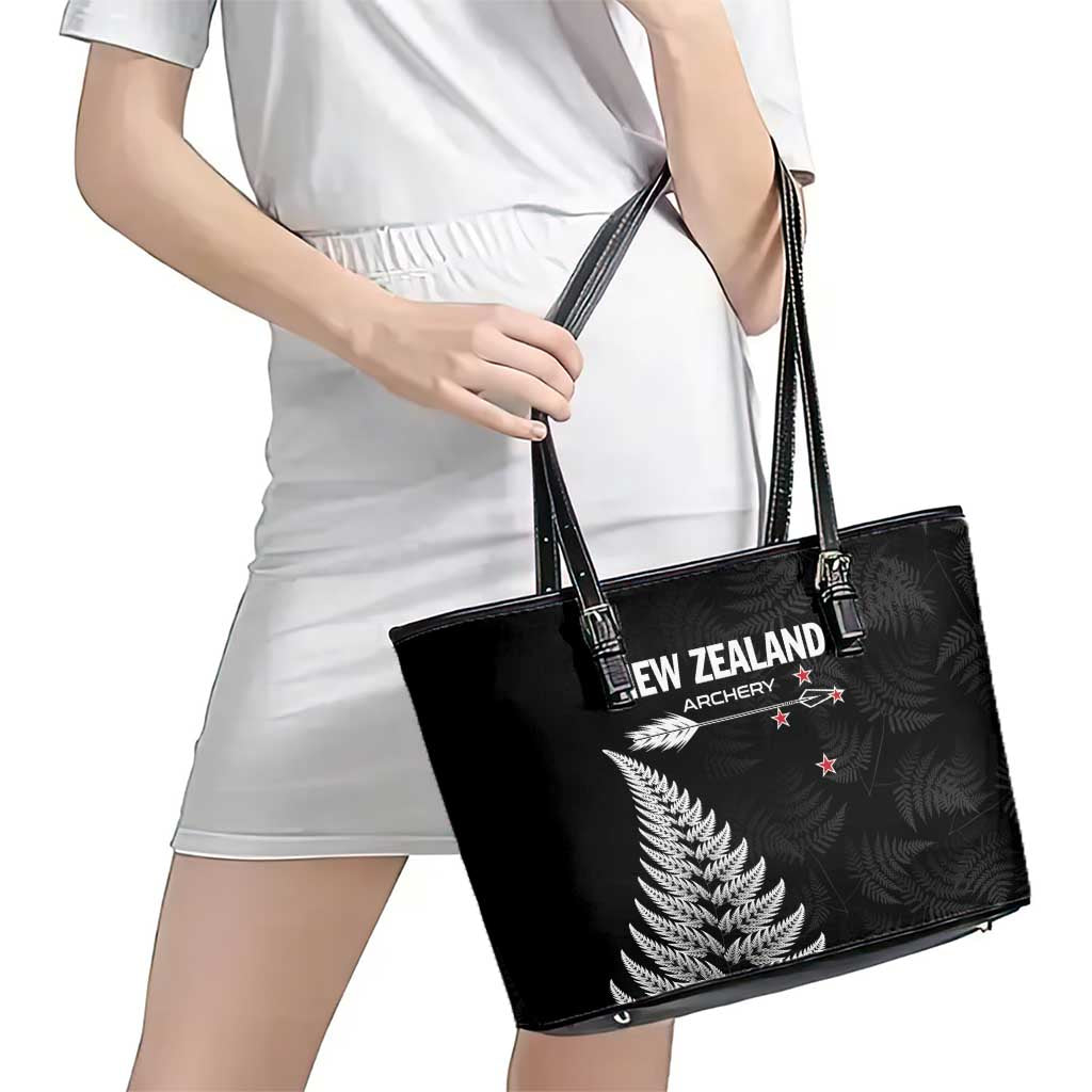 New Zealand 2025 Archery Leather Tote Bag Aotearoa Silver Arrows Black