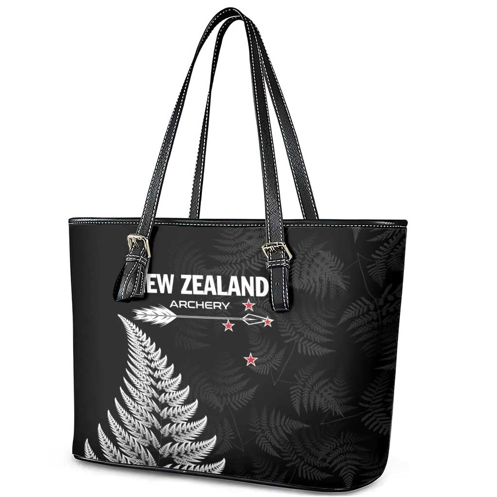 New Zealand 2025 Archery Leather Tote Bag Aotearoa Silver Arrows Black