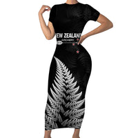 Personalised New Zealand 2025 Archery Short Sleeve Bodycon Dress Aotearoa Silver Arrows Black