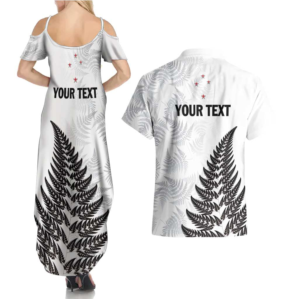 Personalised New Zealand 2025 Archery Couples Matching Summer Maxi Dress and Hawaiian Shirt Aotearoa Silver Arrows White