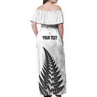 Personalised New Zealand 2025 Archery Family Matching Off Shoulder Maxi Dress and Hawaiian Shirt Aotearoa Silver Arrows White