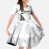 Personalised New Zealand 2025 Archery Family Matching Puletasi and Hawaiian Shirt Aotearoa Silver Arrows White LT01 Daughter's Dress White - Polynesian Pride