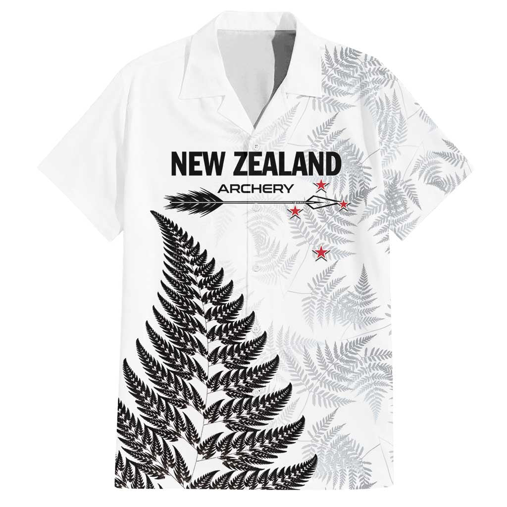 Personalised New Zealand 2025 Archery Family Matching Puletasi and Hawaiian Shirt Aotearoa Silver Arrows White LT01 Dad's Shirt - Short Sleeve White - Polynesian Pride