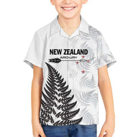 Personalised New Zealand 2025 Archery Family Matching Puletasi and Hawaiian Shirt Aotearoa Silver Arrows White LT01 Son's Shirt White - Polynesian Pride