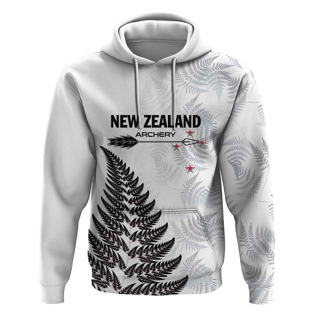 Personalised New Zealand 2025 Archery Hoodie Aotearoa Silver Arrows White