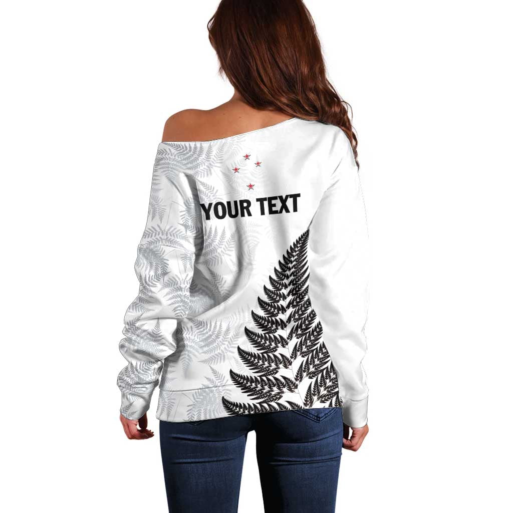 Personalised New Zealand 2025 Archery Off Shoulder Sweater Aotearoa Silver Arrows White