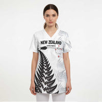 Personalised New Zealand 2025 Archery Scrub Top Aotearoa Silver Arrows White - Polynesian Pride