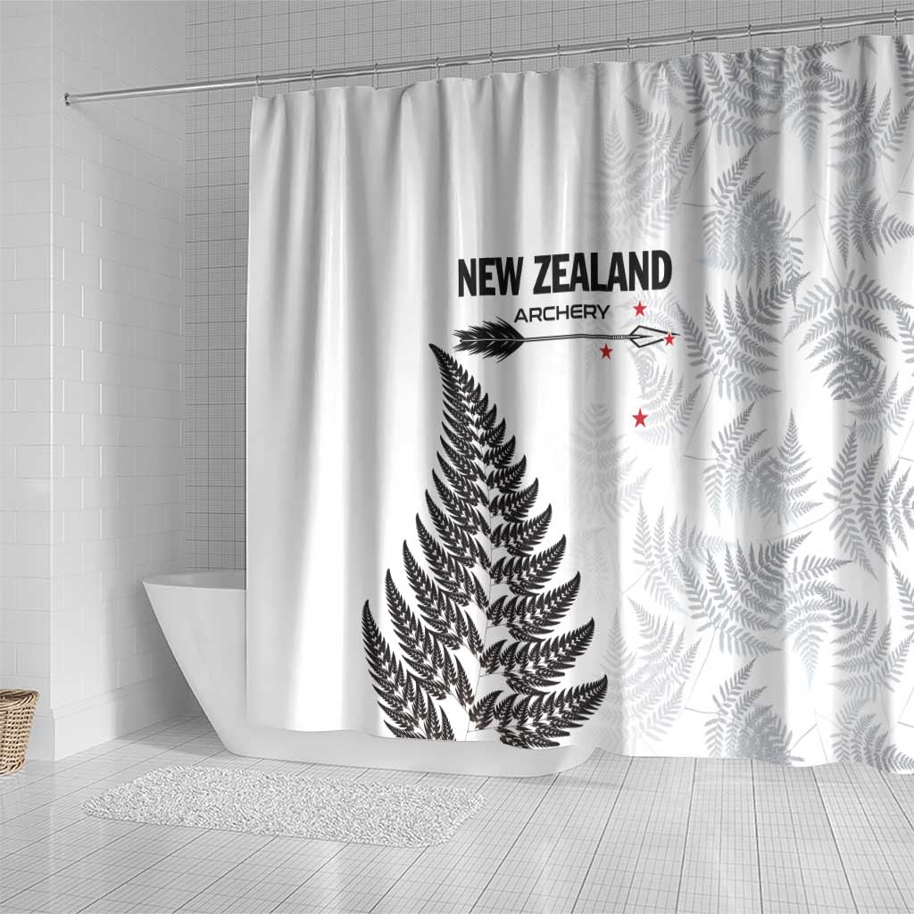 New Zealand 2025 Archery Shower Curtain Aotearoa Silver Arrows White