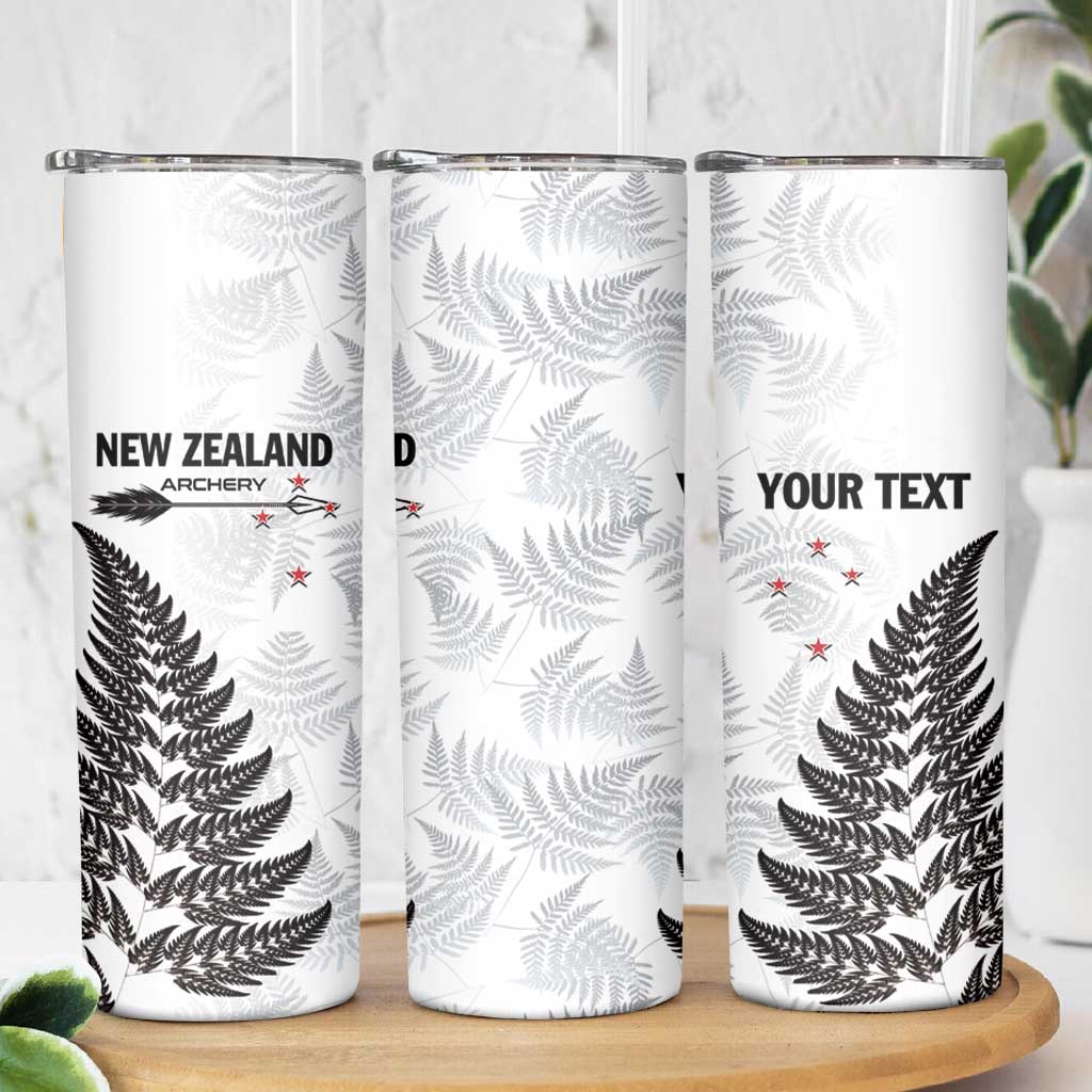Personalised New Zealand 2025 Archery Skinny Tumbler Aotearoa Silver Arrows White