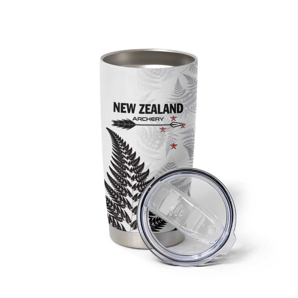 Personalised New Zealand 2025 Archery Tumbler Cup Aotearoa Silver Arrows White