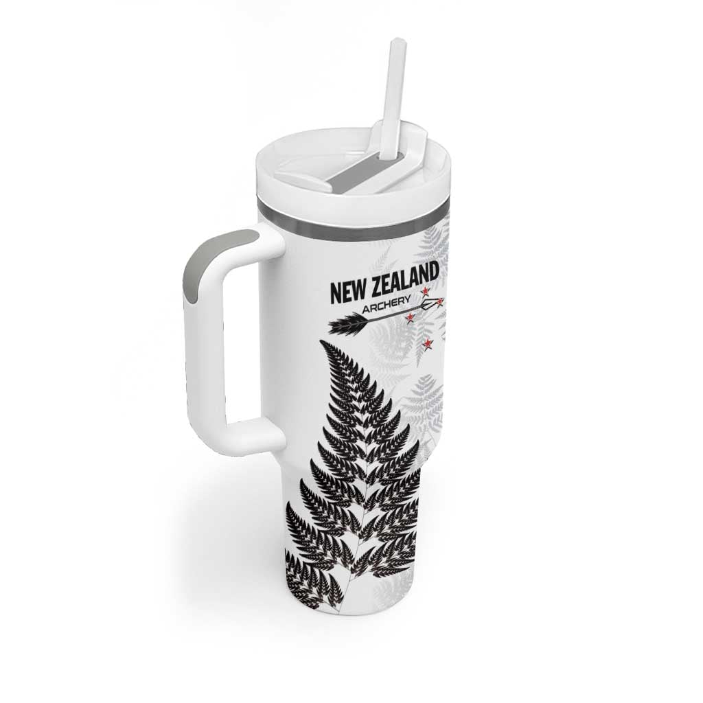 Personalised New Zealand 2025 Archery Tumbler With Handle Aotearoa Silver Arrows White