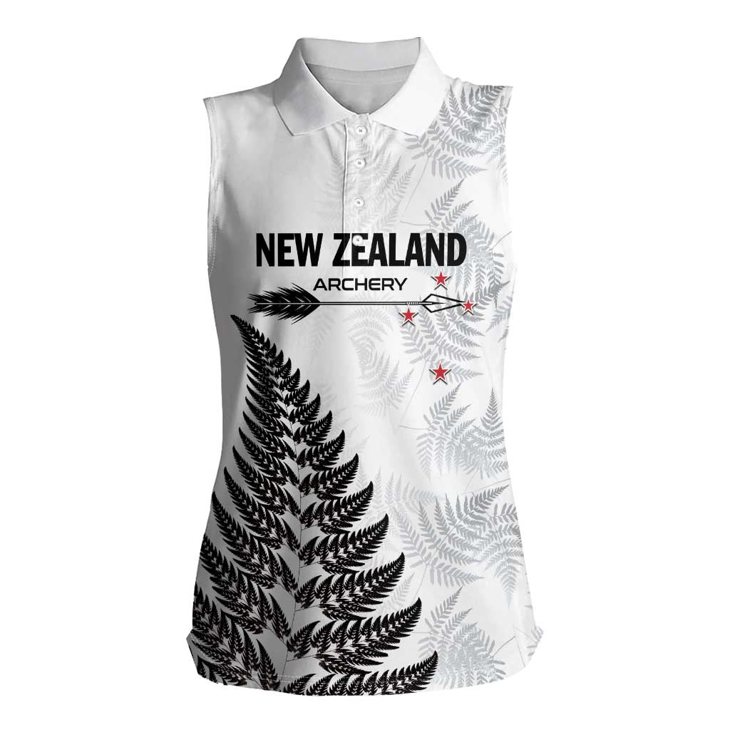 Personalised New Zealand 2025 Archery Women Sleeveless Polo Shirt Aotearoa Silver Arrows White LT01 Female White - Polynesian Pride