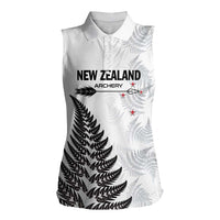 Personalised New Zealand 2025 Archery Women Sleeveless Polo Shirt Aotearoa Silver Arrows White LT01 Female White - Polynesian Pride