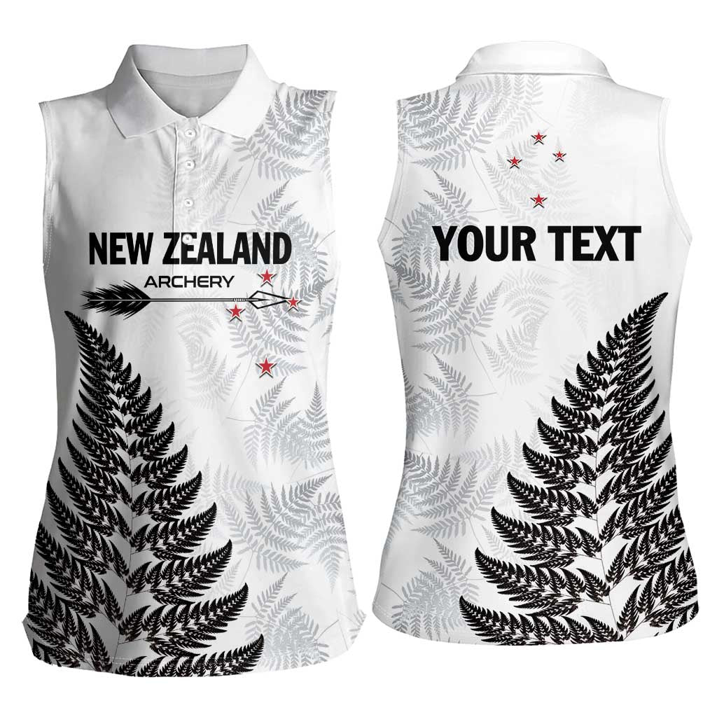 Personalised New Zealand 2025 Archery Women Sleeveless Polo Shirt Aotearoa Silver Arrows White LT01 - Polynesian Pride