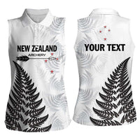 Personalised New Zealand 2025 Archery Women Sleeveless Polo Shirt Aotearoa Silver Arrows White LT01 - Polynesian Pride