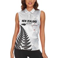 Personalised New Zealand 2025 Archery Women Sleeveless Polo Shirt Aotearoa Silver Arrows White LT01 - Polynesian Pride