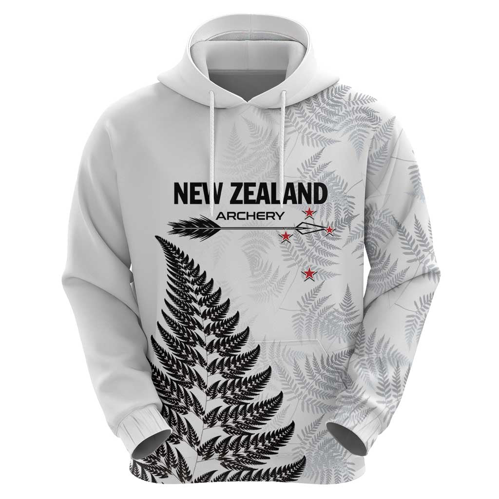 Personalised New Zealand 2025 Archery Zip Hoodie Aotearoa Silver Arrows White LT01 - Polynesian Pride
