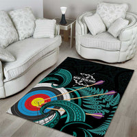New Zealand Archery Area Rug Turquoise Maori Silver Fern