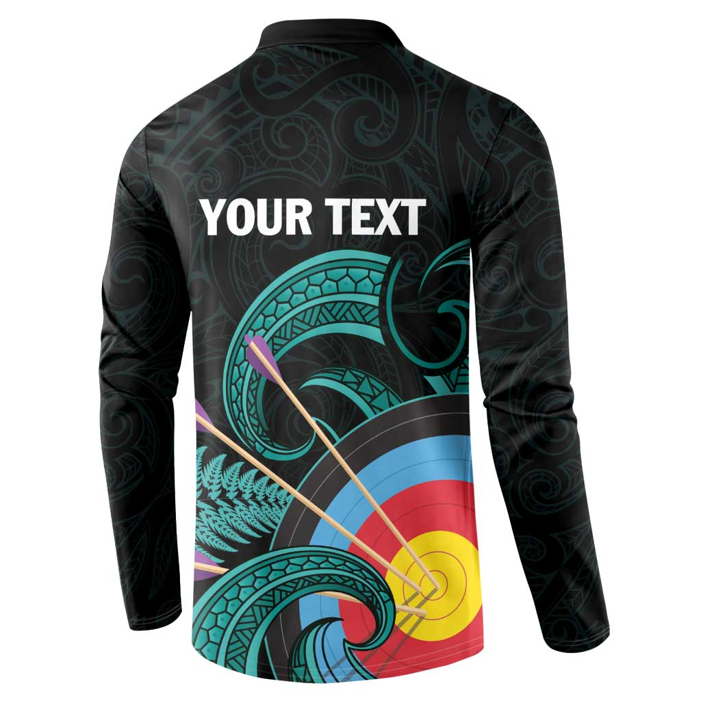 Personalised New Zealand Archery Button Sweatshirt Turquoise Maori Silver Fern