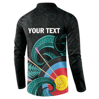 Personalised New Zealand Archery Button Sweatshirt Turquoise Maori Silver Fern