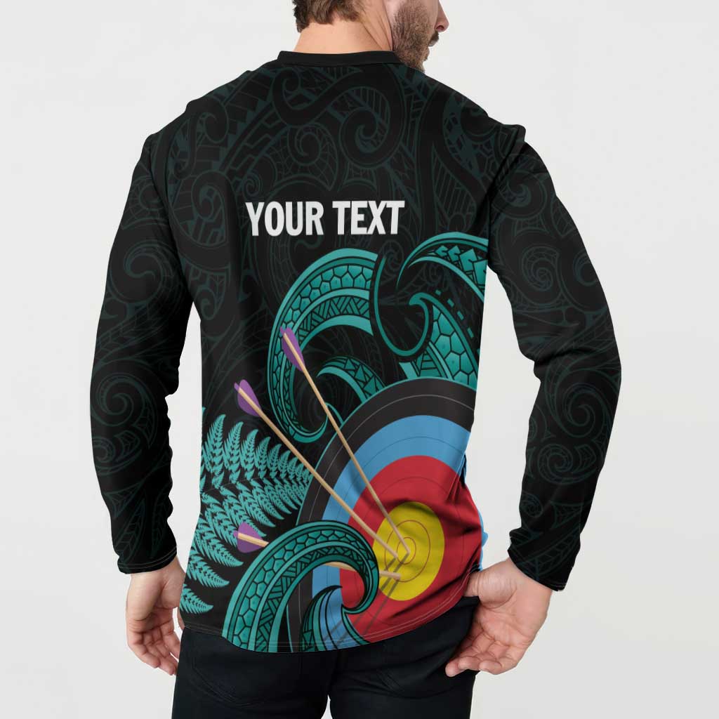 Personalised New Zealand Archery Button Sweatshirt Turquoise Maori Silver Fern