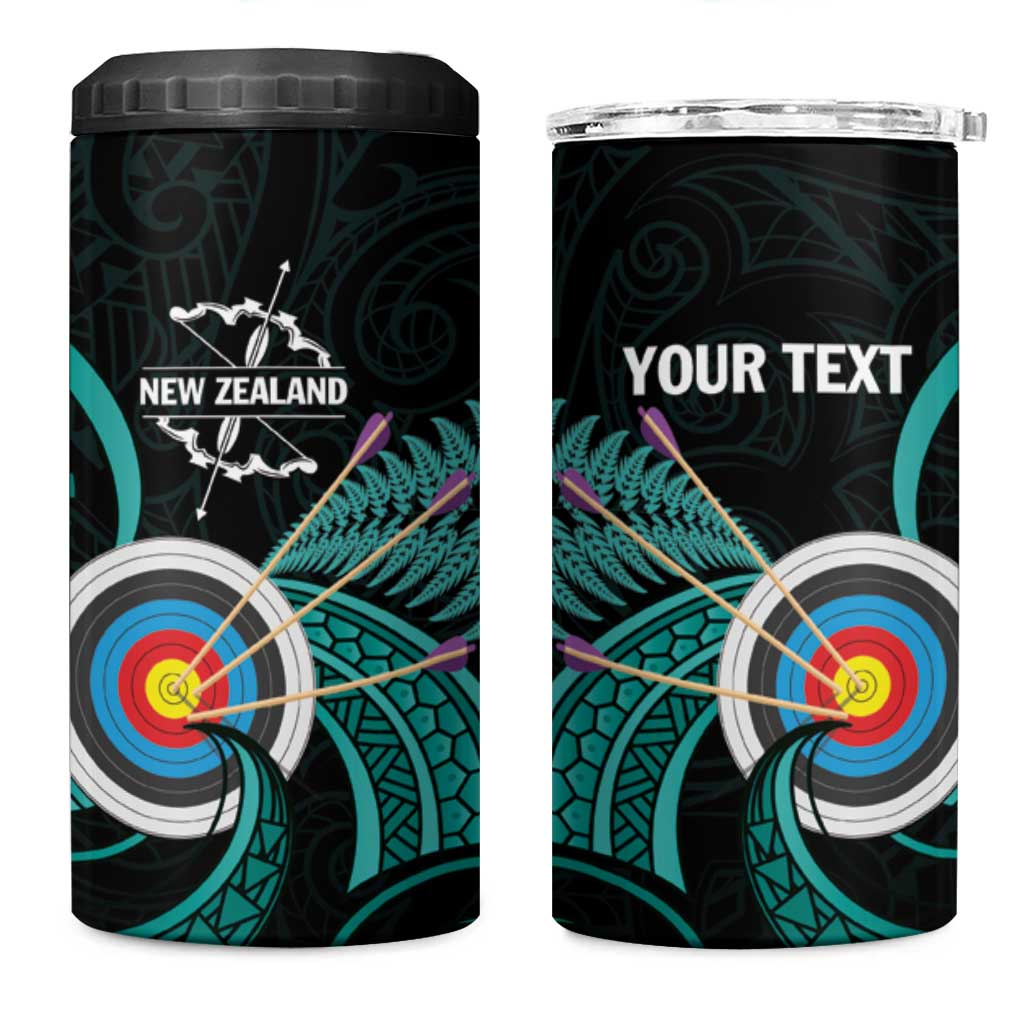 Personalised New Zealand Archery 4 in 1 Can Cooler Tumbler Turquoise Maori Silver Fern