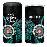 Personalised New Zealand Archery 4 in 1 Can Cooler Tumbler Turquoise Maori Silver Fern