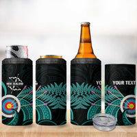 Personalised New Zealand Archery 4 in 1 Can Cooler Tumbler Turquoise Maori Silver Fern