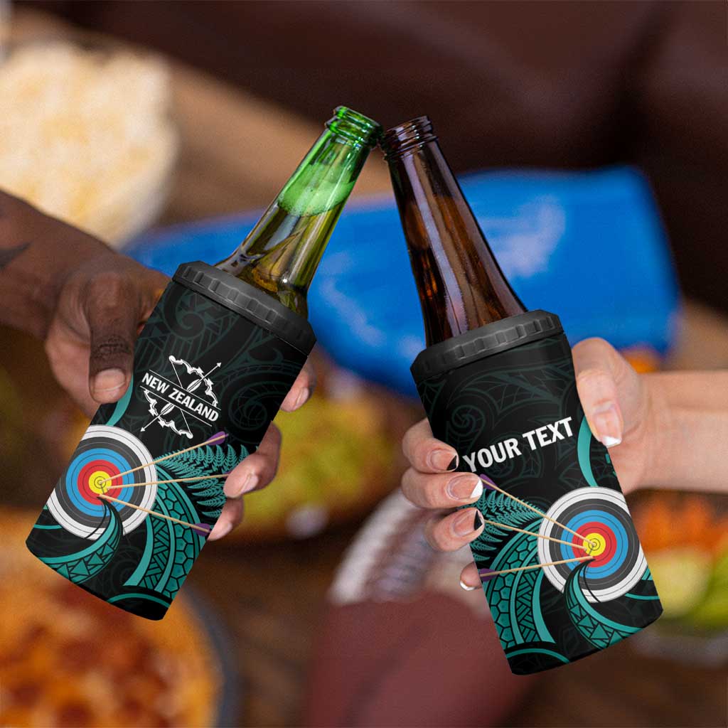 Personalised New Zealand Archery 4 in 1 Can Cooler Tumbler Turquoise Maori Silver Fern