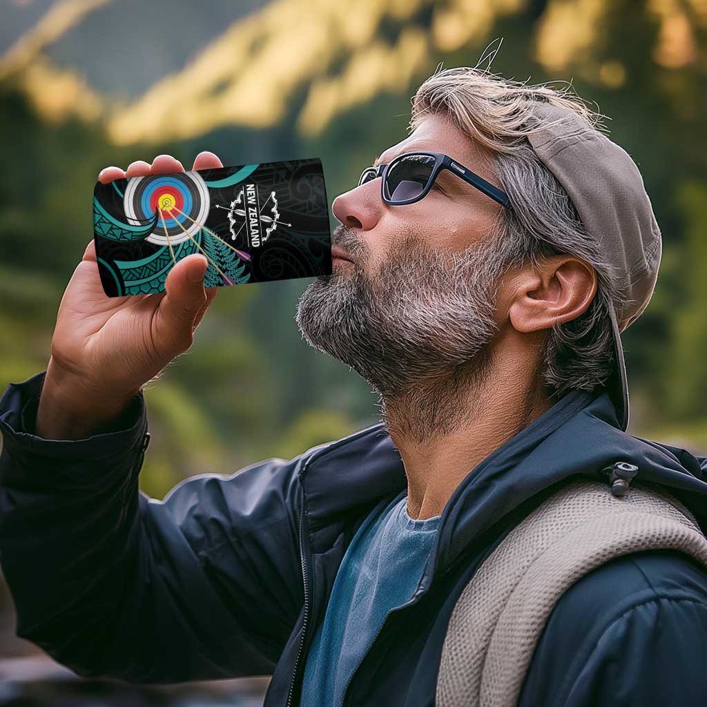 Personalised New Zealand Archery 4 in 1 Can Cooler Tumbler Turquoise Maori Silver Fern