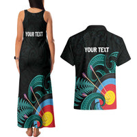 Personalised New Zealand Archery Couples Matching Tank Maxi Dress and Hawaiian Shirt Turquoise Maori Silver Fern