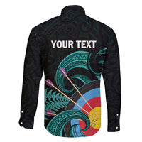 Personalised New Zealand Archery Family Matching Long Sleeve Bodycon Dress and Hawaiian Shirt Turquoise Maori Silver Fern