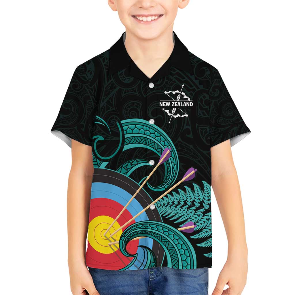 Personalised New Zealand Archery Family Matching Off Shoulder Maxi Dress and Hawaiian Shirt Turquoise Maori Silver Fern