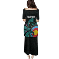 Personalised New Zealand Archery Family Matching Puletasi and Hawaiian Shirt Turquoise Maori Silver Fern