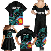 Personalised New Zealand Archery Family Matching Summer Maxi Dress and Hawaiian Shirt Turquoise Maori Silver Fern