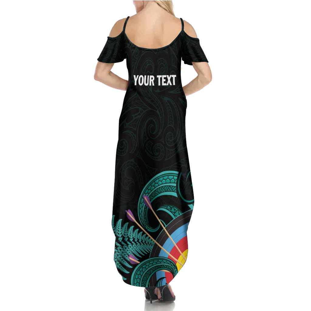 Personalised New Zealand Archery Family Matching Summer Maxi Dress and Hawaiian Shirt Turquoise Maori Silver Fern