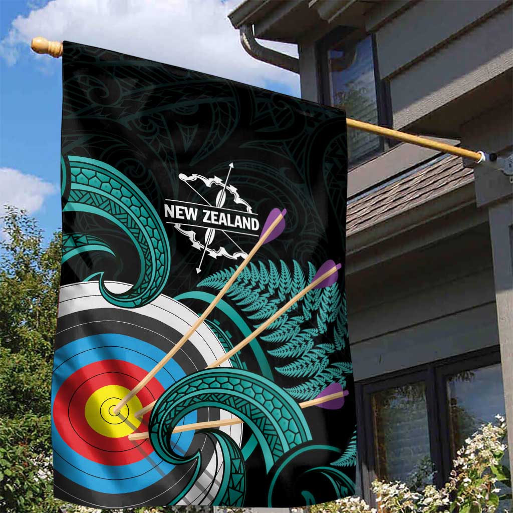 New Zealand Archery Garden Flag Turquoise Maori Silver Fern