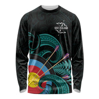 Personalised New Zealand Archery Long Sleeve Shirt Turquoise Maori Silver Fern
