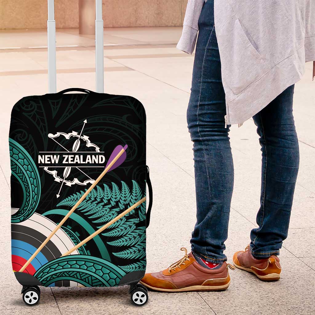 New Zealand Archery Luggage Cover Turquoise Maori Silver Fern