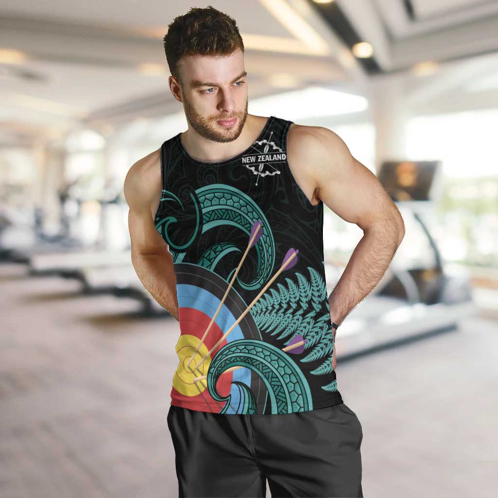 Personalised New Zealand Archery Men Tank Top Turquoise Maori Silver Fern