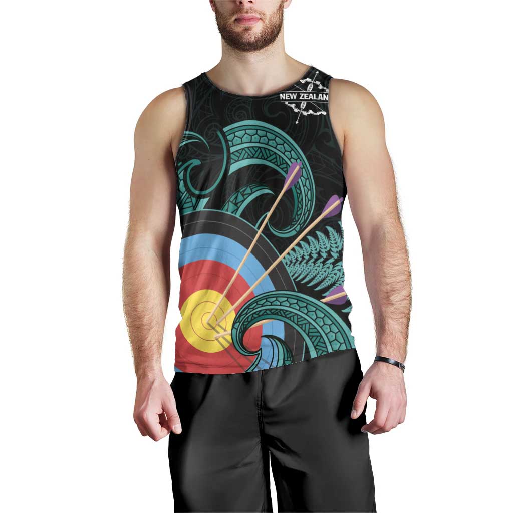 Personalised New Zealand Archery Men Tank Top Turquoise Maori Silver Fern