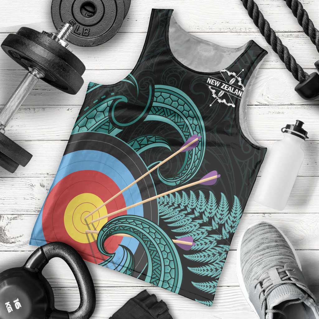 Personalised New Zealand Archery Men Tank Top Turquoise Maori Silver Fern