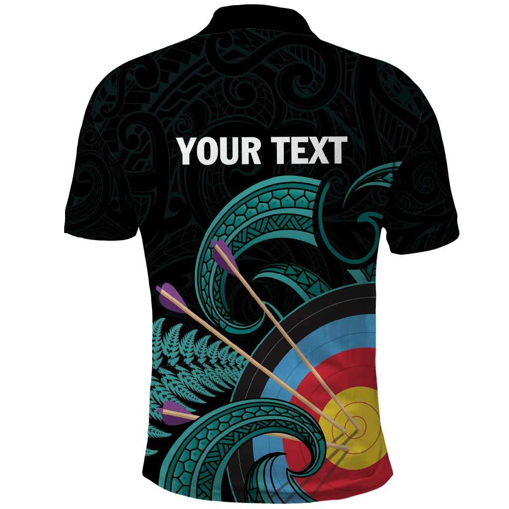 Personalised New Zealand Archery Polo Shirt Turquoise Maori Silver Fern